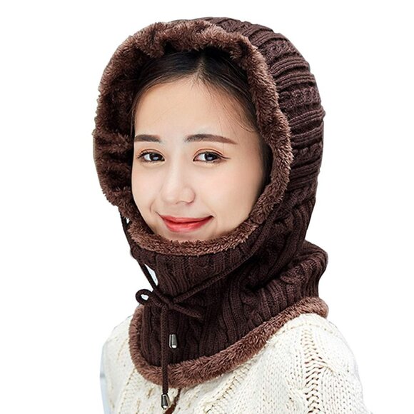 Accessories - Winter Fleece Lined Knit Balaclava Beanie Hat Pompom Ski Snow Warm